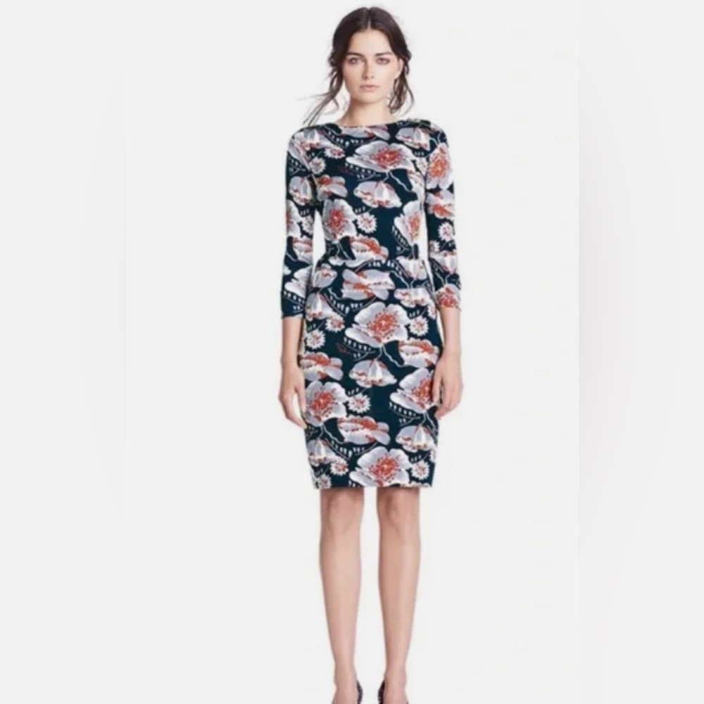 Tory Burch Sheila Silk Dress Stretchy Knee Length Women’s Size XS Floral Navy